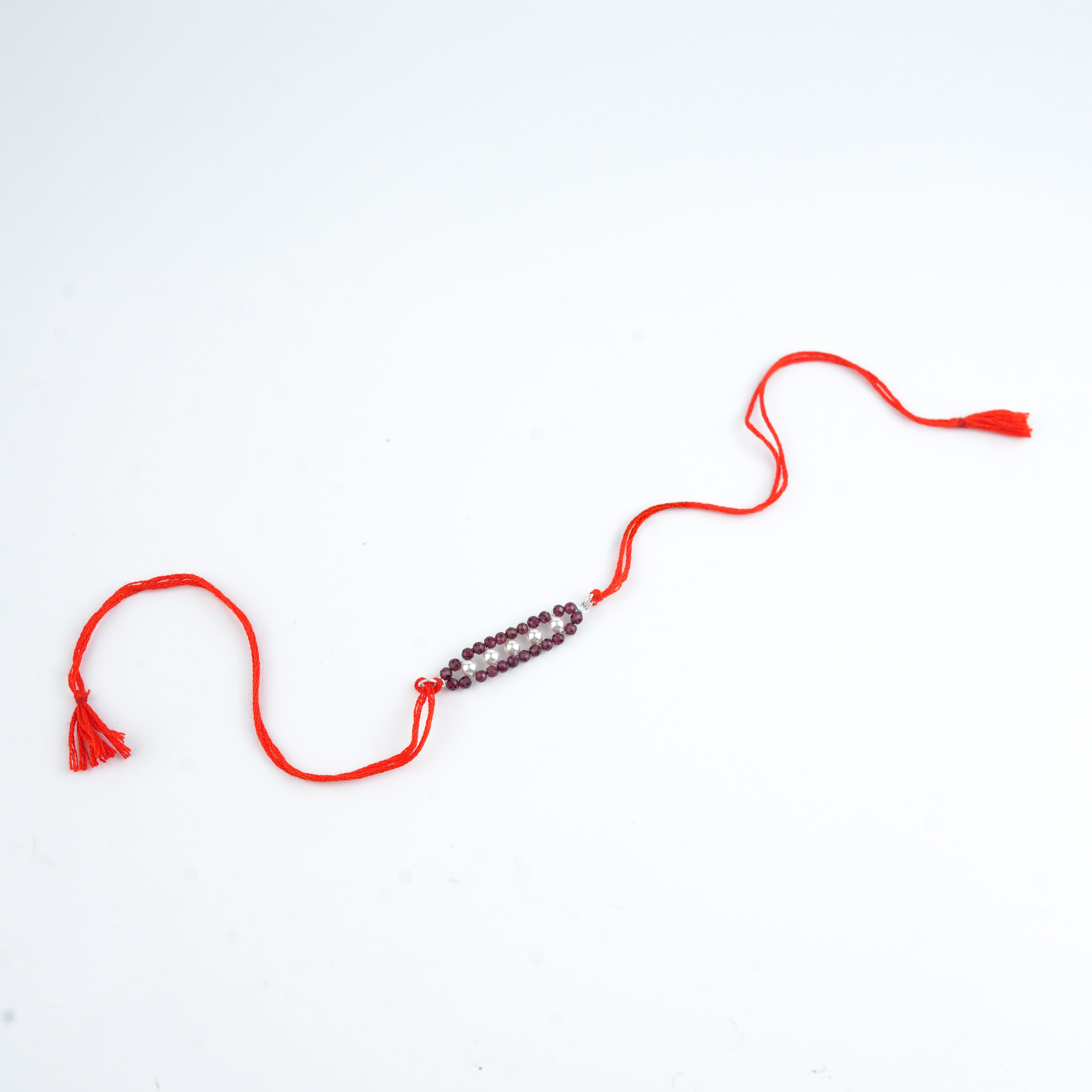 Garnet & Pearl Handmade Silver Rakhi