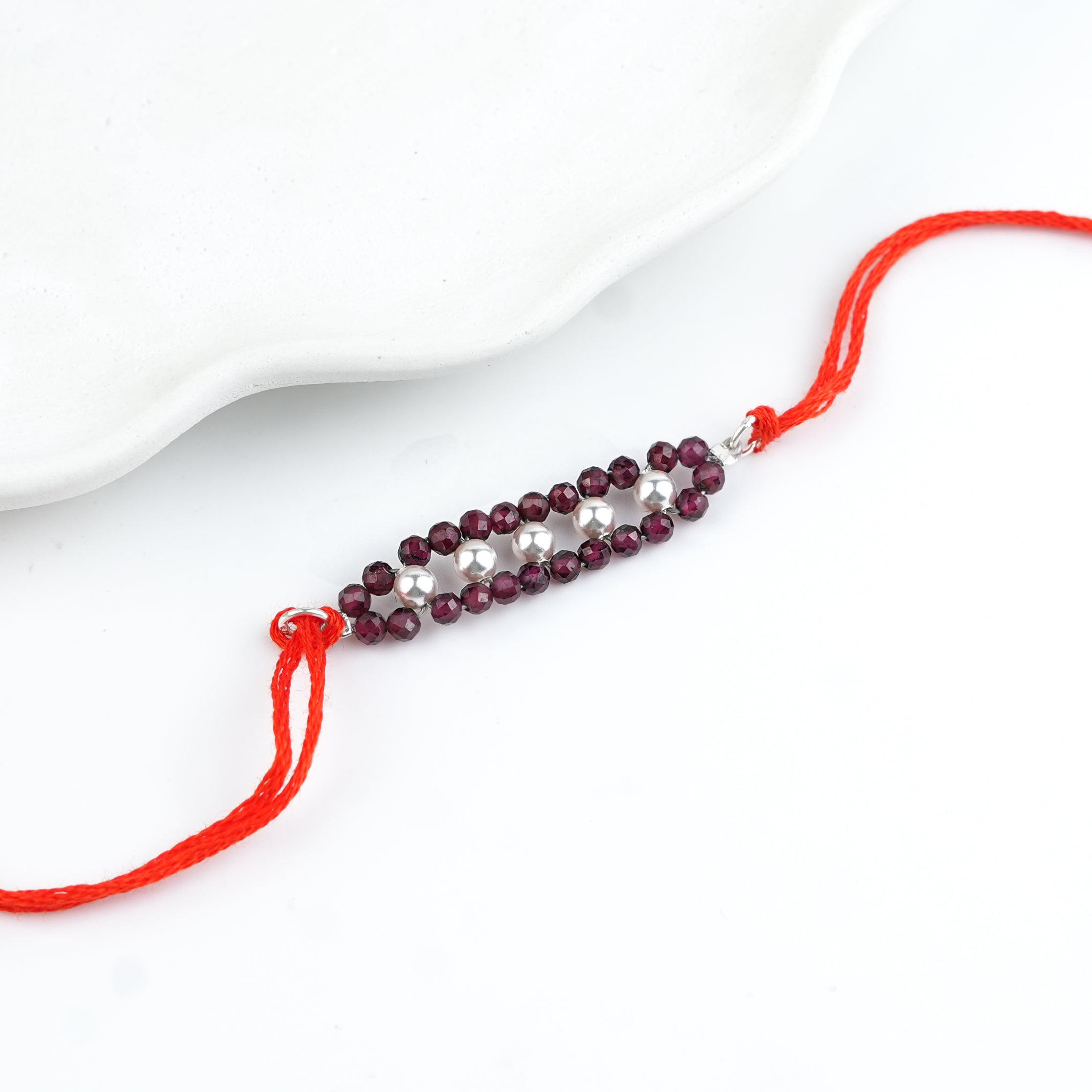 Garnet & Pearl Handmade Silver Rakhi