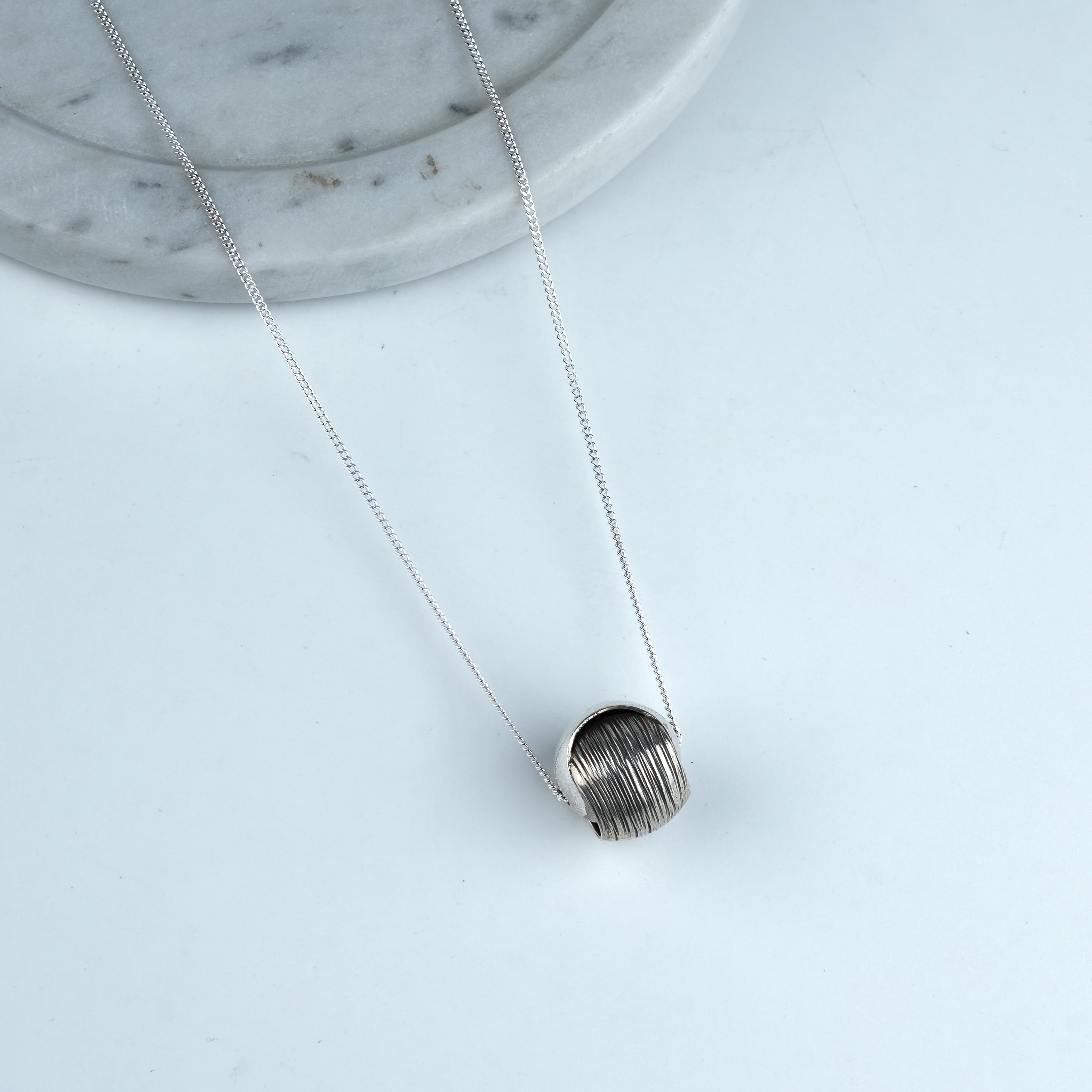 Silver Textured Round Bead Long Necklace