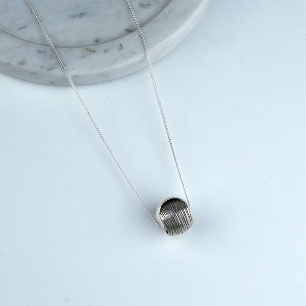 Silver Textured Round Bead Long Necklace