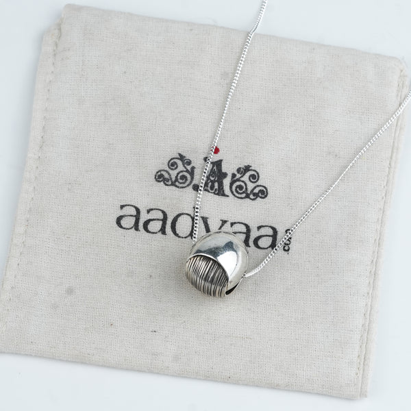 Silver Textured Round Bead Long Necklace