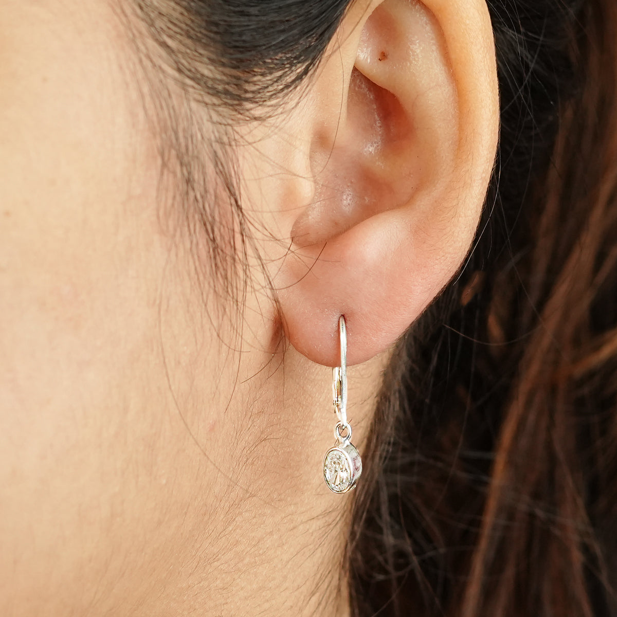 Silver CZ Oval Bezel Earrings