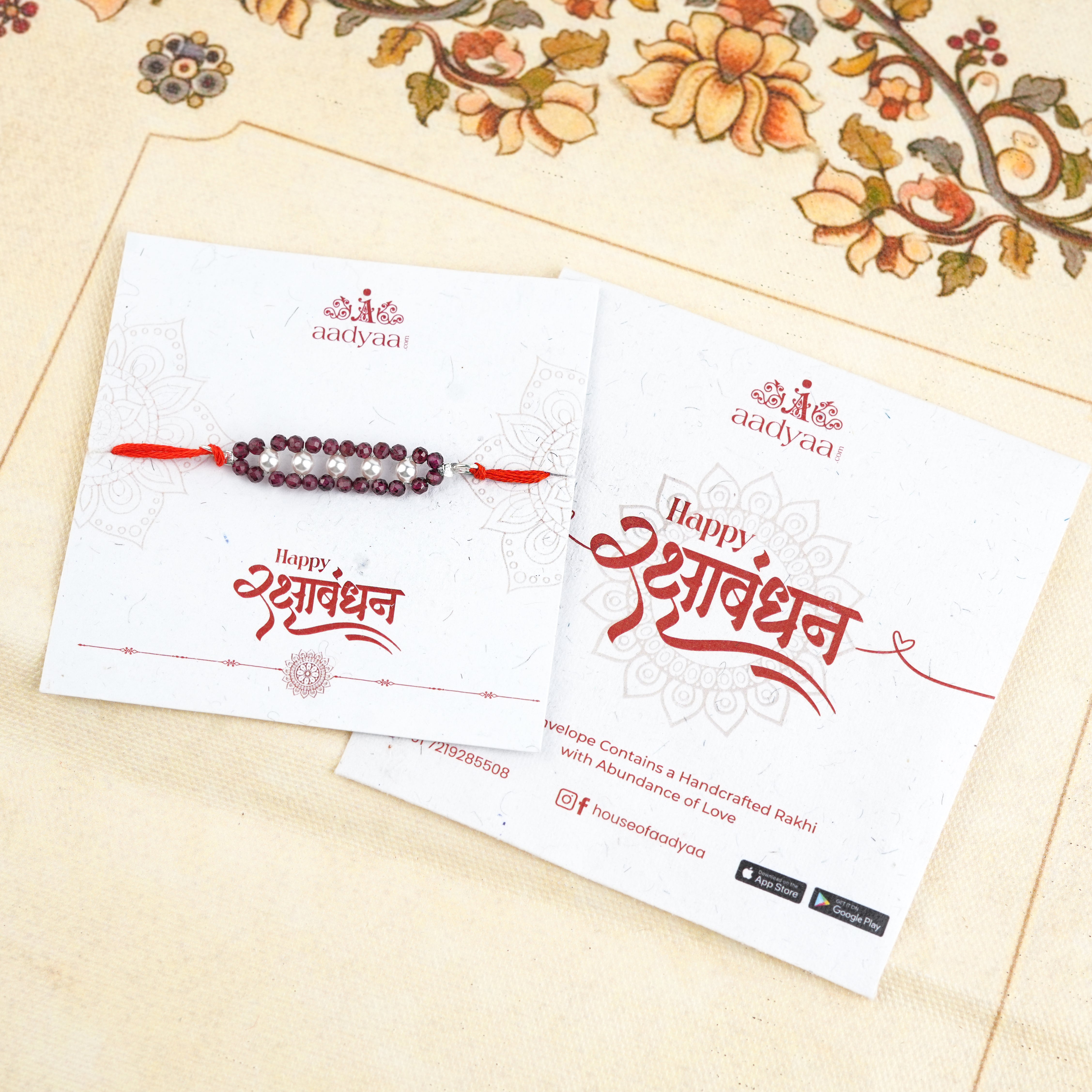 Garnet & Pearl Handmade Silver Rakhi