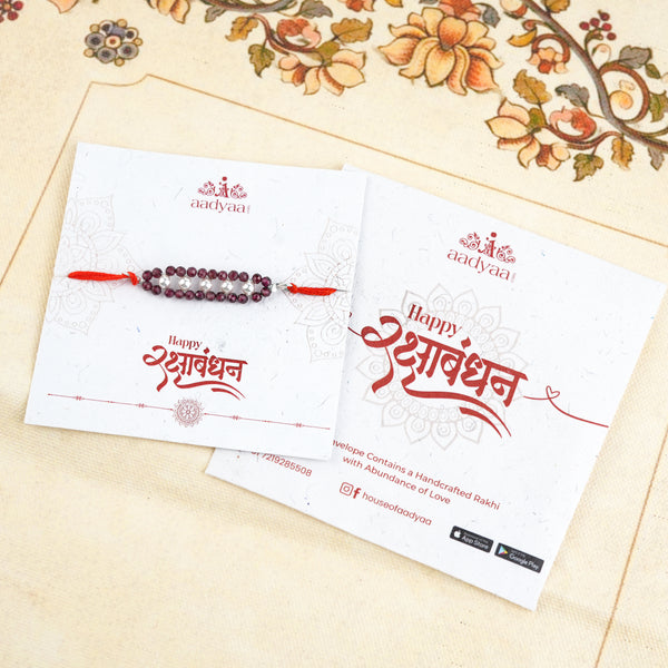 Garnet & Pearl Handmade Silver Rakhi