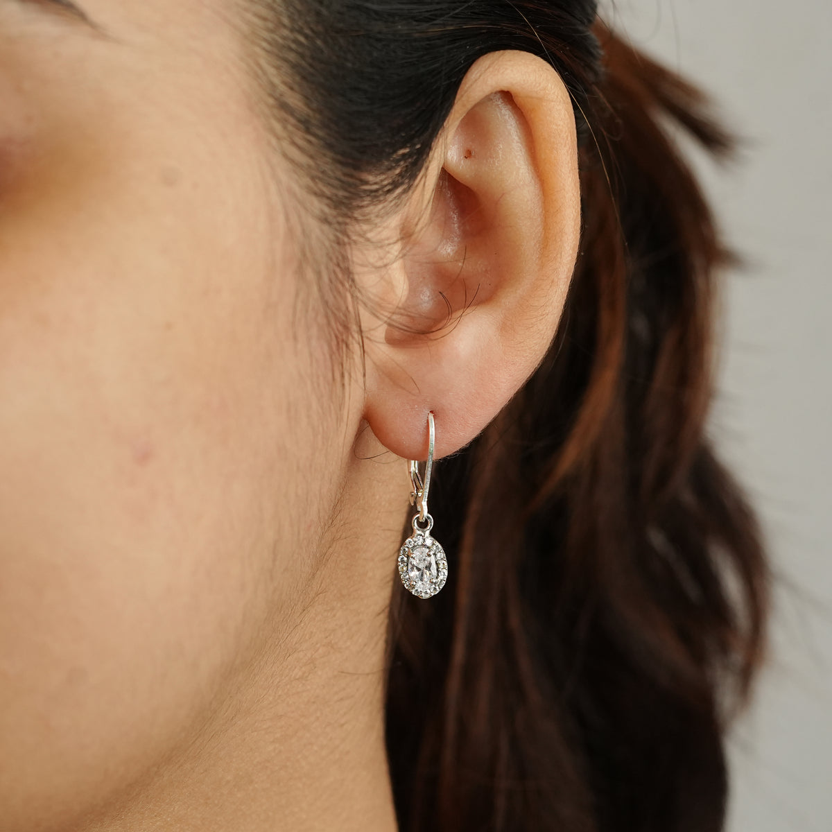Silver CZ Oval Cluster Earrings