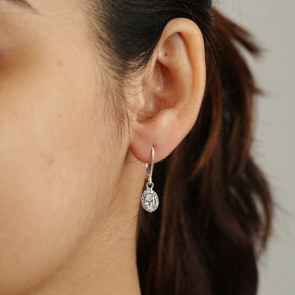 Silver CZ Oval Cluster Earrings