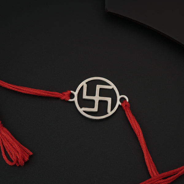 Silver Laser cut Swastik Rakhi: Small