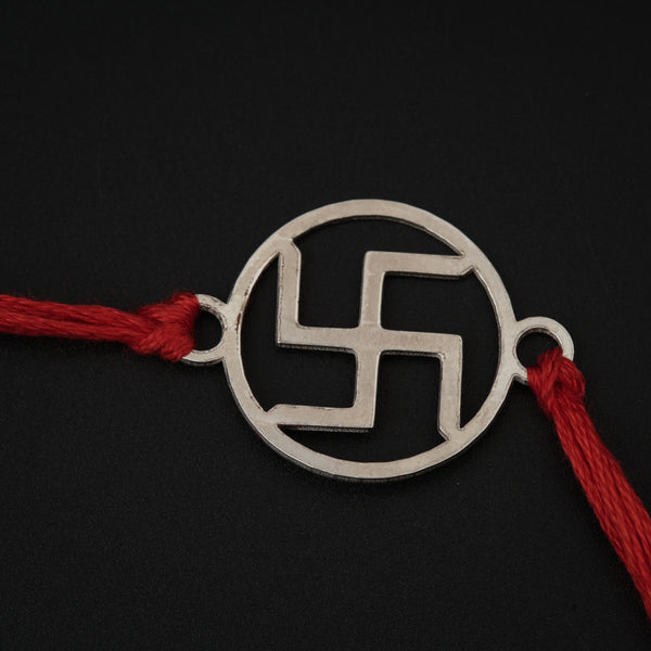 Silver Laser cut Swastik Rakhi: Small