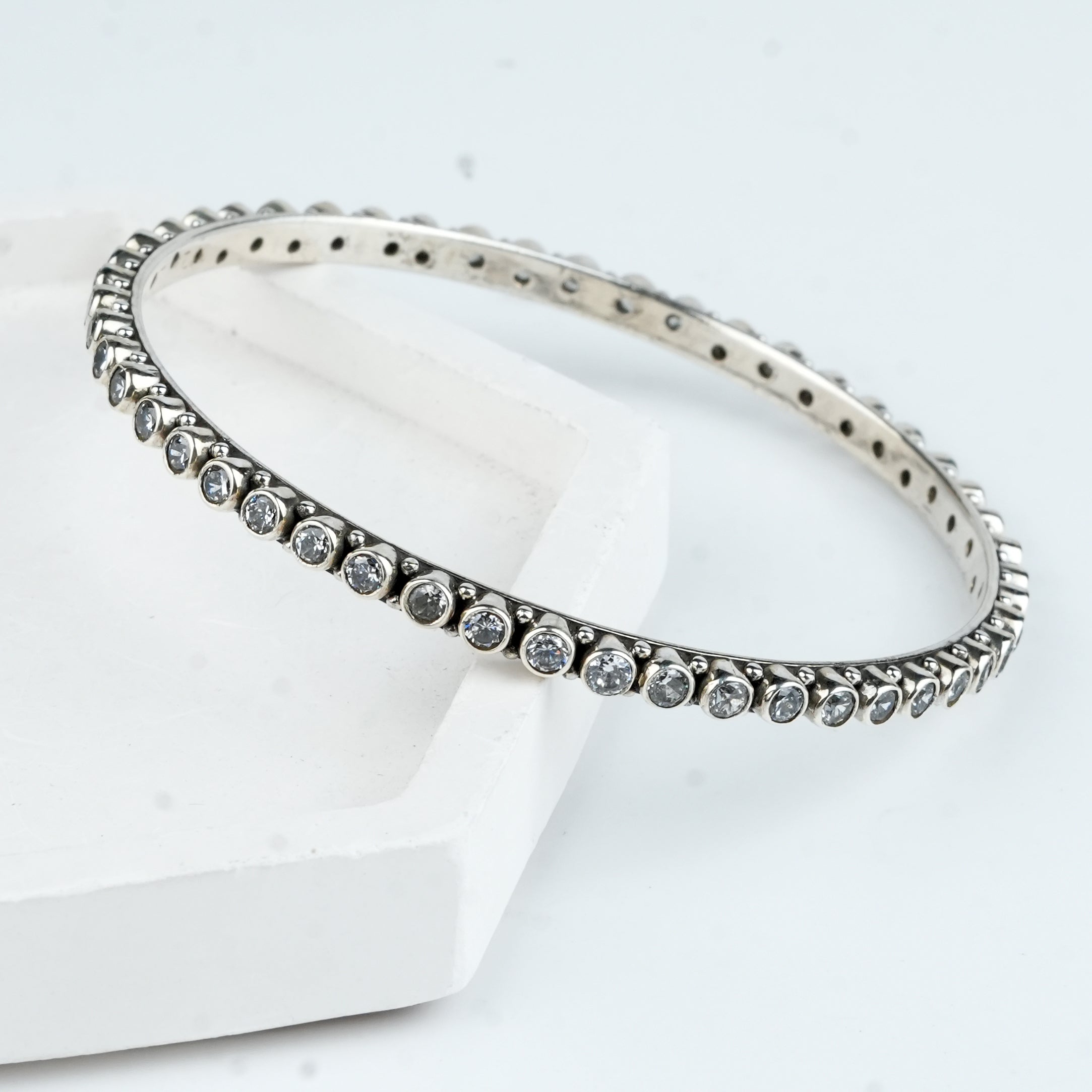 Silver Bangle with White CZ Stone