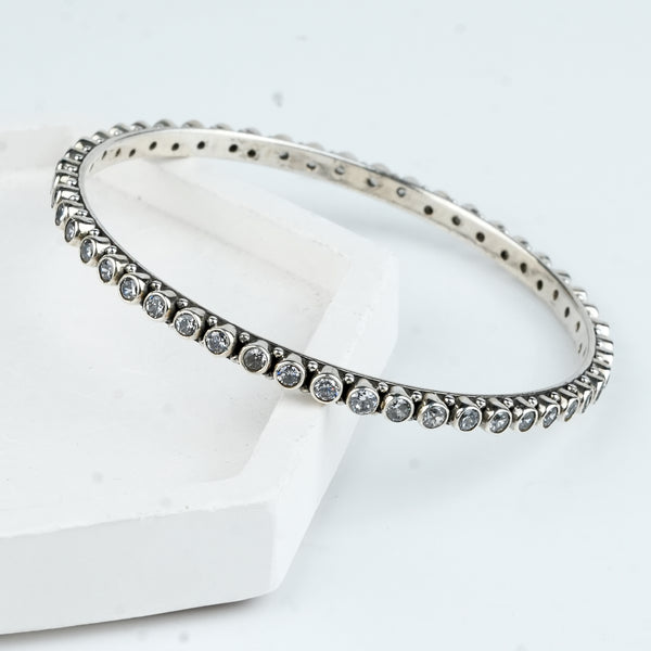 Silver Bangle with White CZ Stone