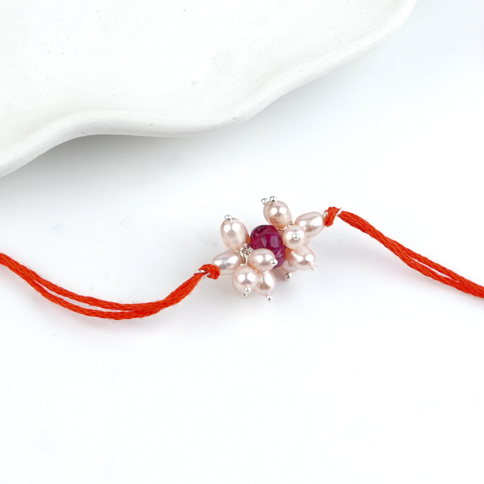 Ruby & Pearl Handmade Silver Rakhi