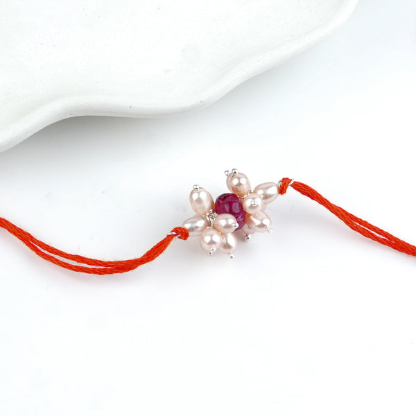 Ruby & Pearl Handmade Silver Rakhi