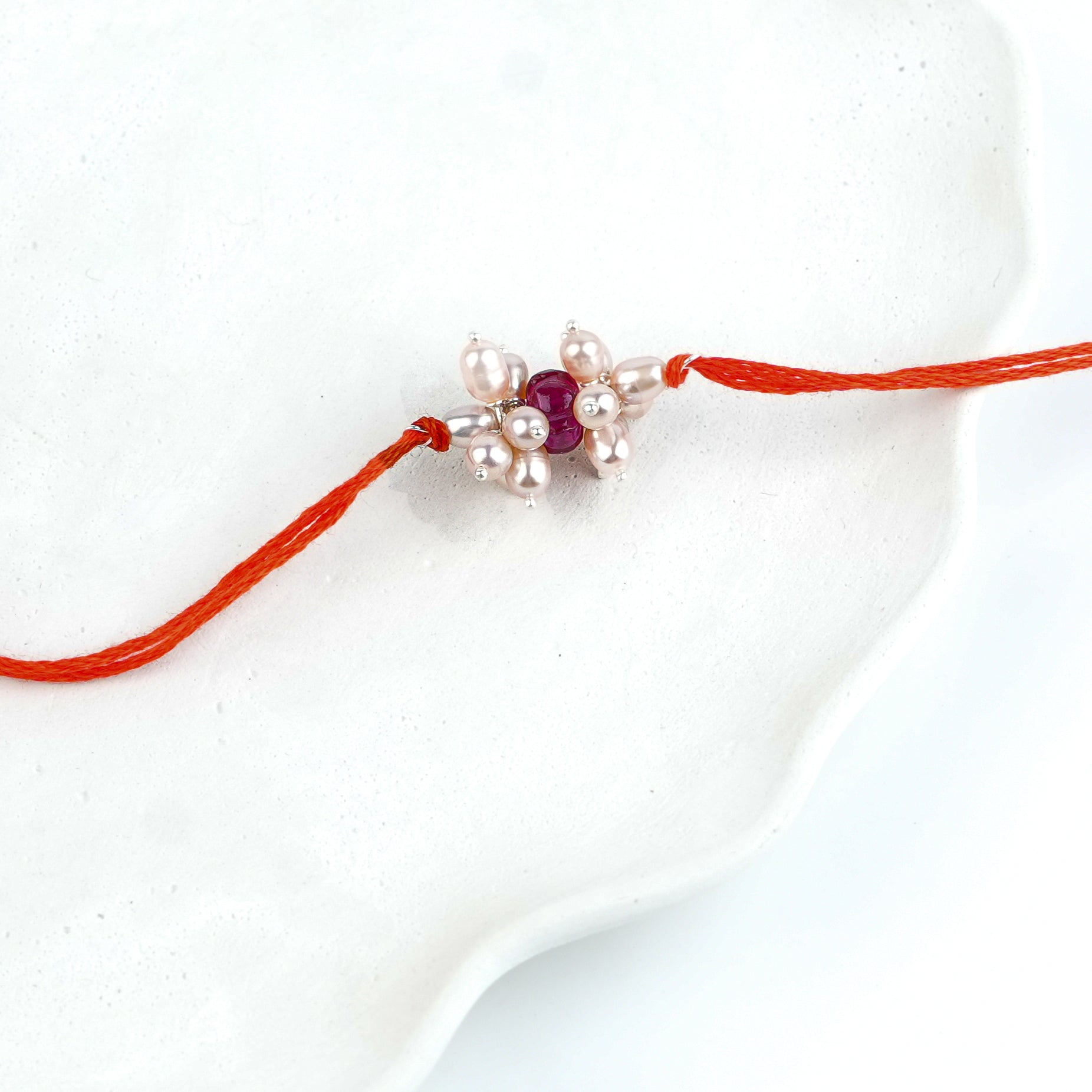 Ruby & Pearl Handmade Silver Rakhi