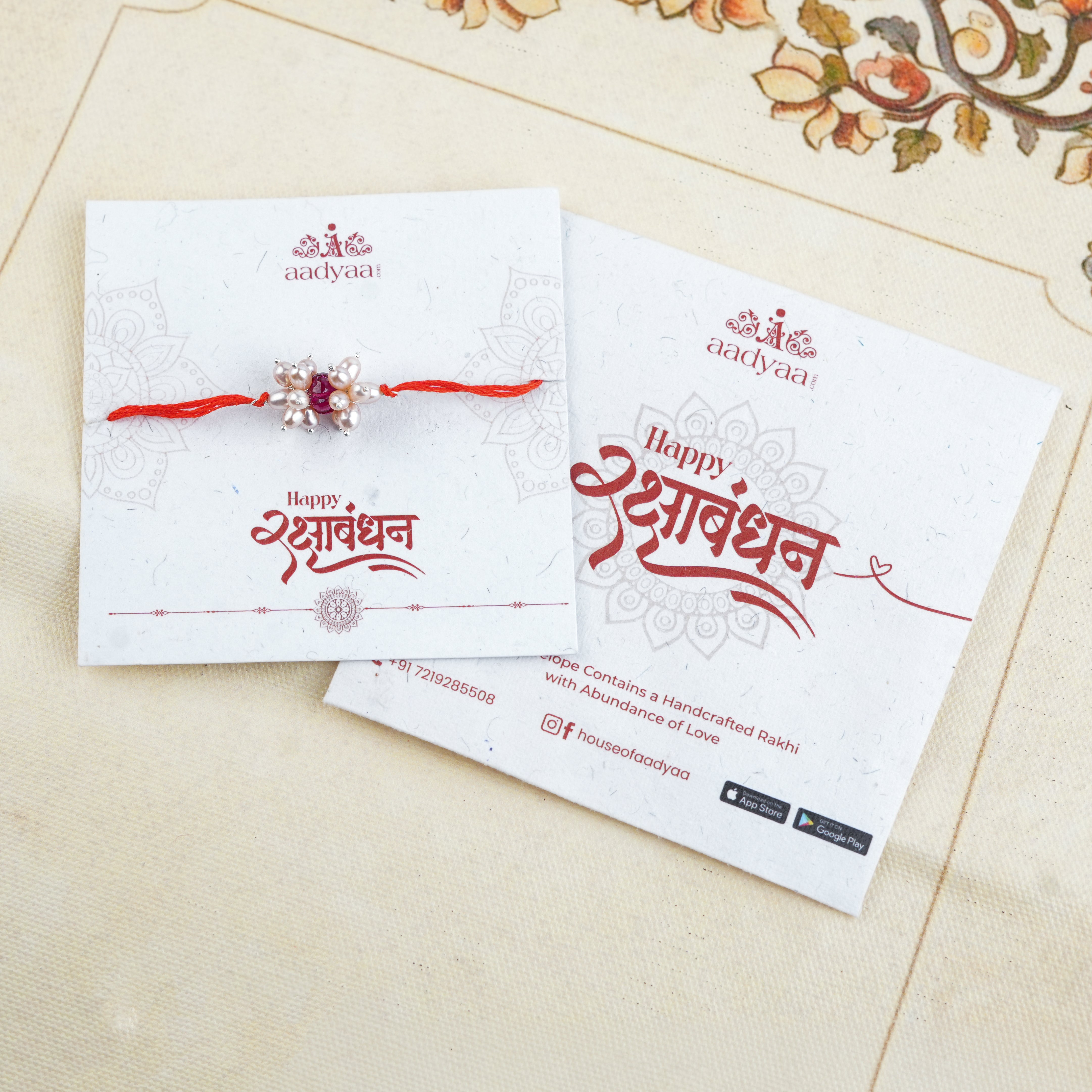 Ruby & Pearl Handmade Silver Rakhi