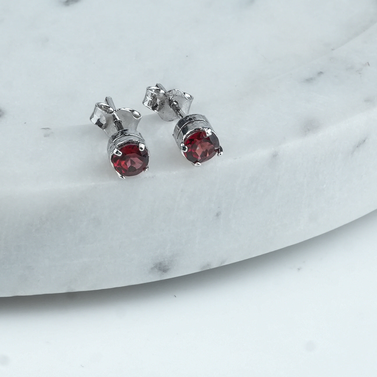 Silver Garnet Stud Earrings
