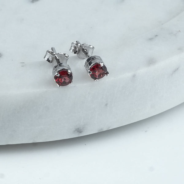 Silver Garnet Stud Earrings