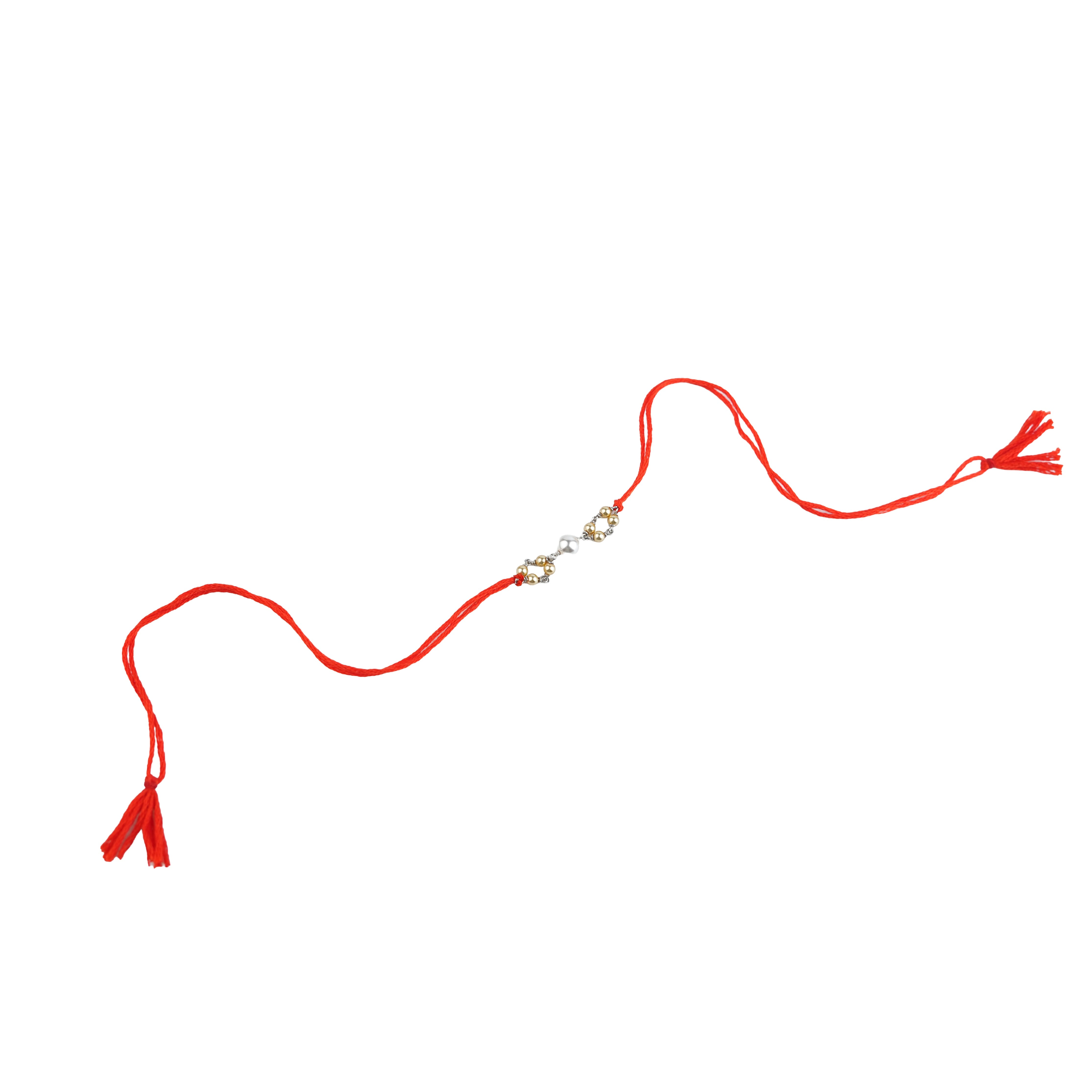 Golden & White Pearl Handmade Silver Rakhi