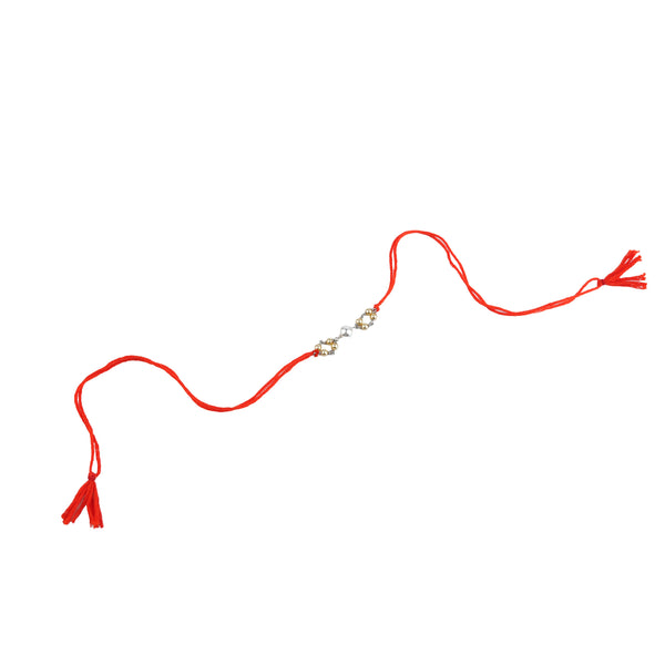 Golden & White Pearl Handmade Silver Rakhi