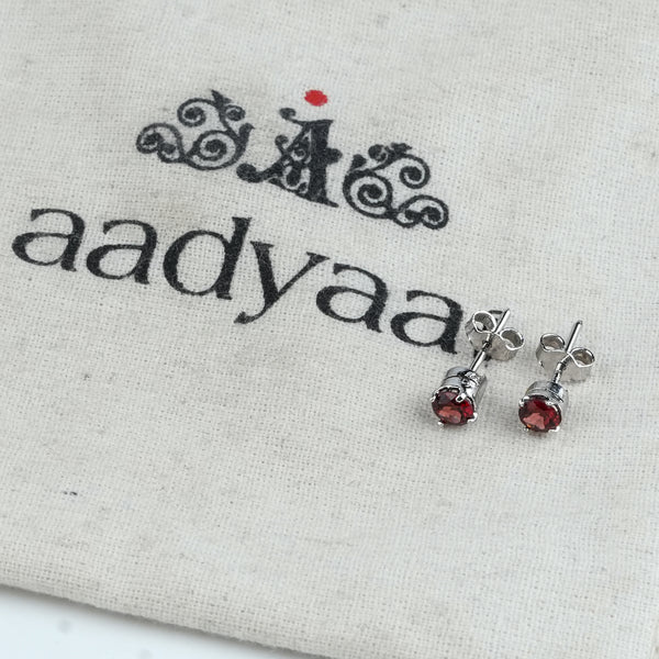 Silver Garnet Stud Earrings