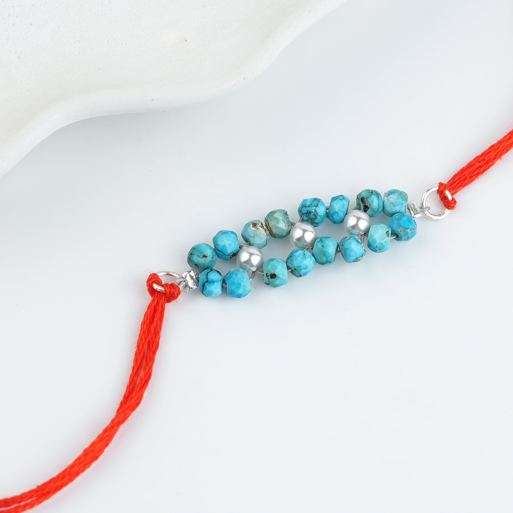 Turquoise & Pearl Handmade Silver Rakhi
