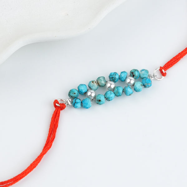 Turquoise & Pearl Handmade Silver Rakhi