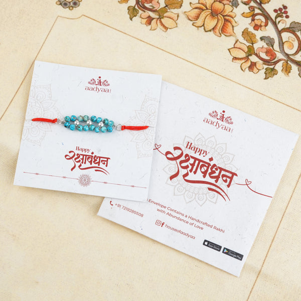 Turquoise & Pearl Handmade Silver Rakhi