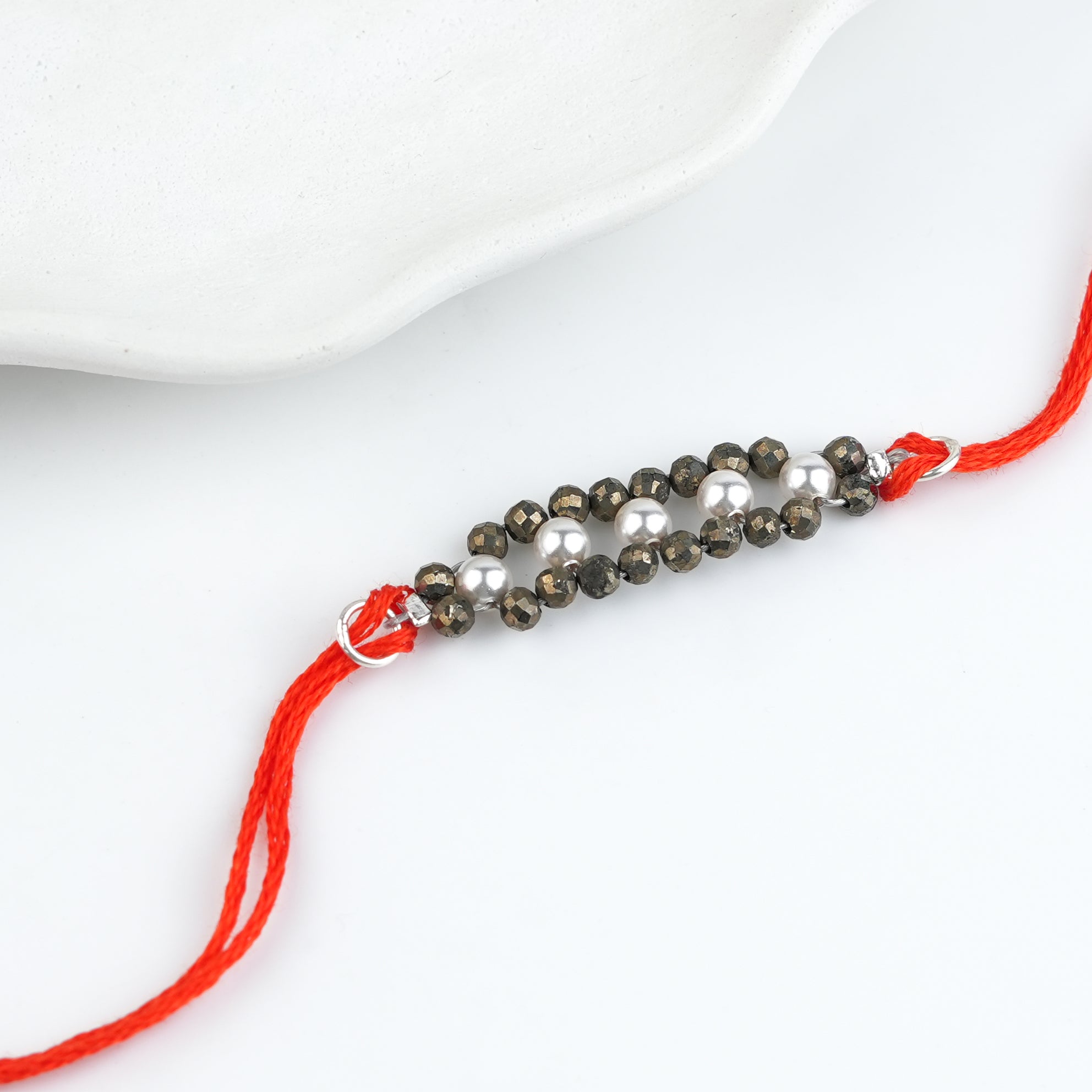 Pyrite & Pearl Handmade Silver Rakhi