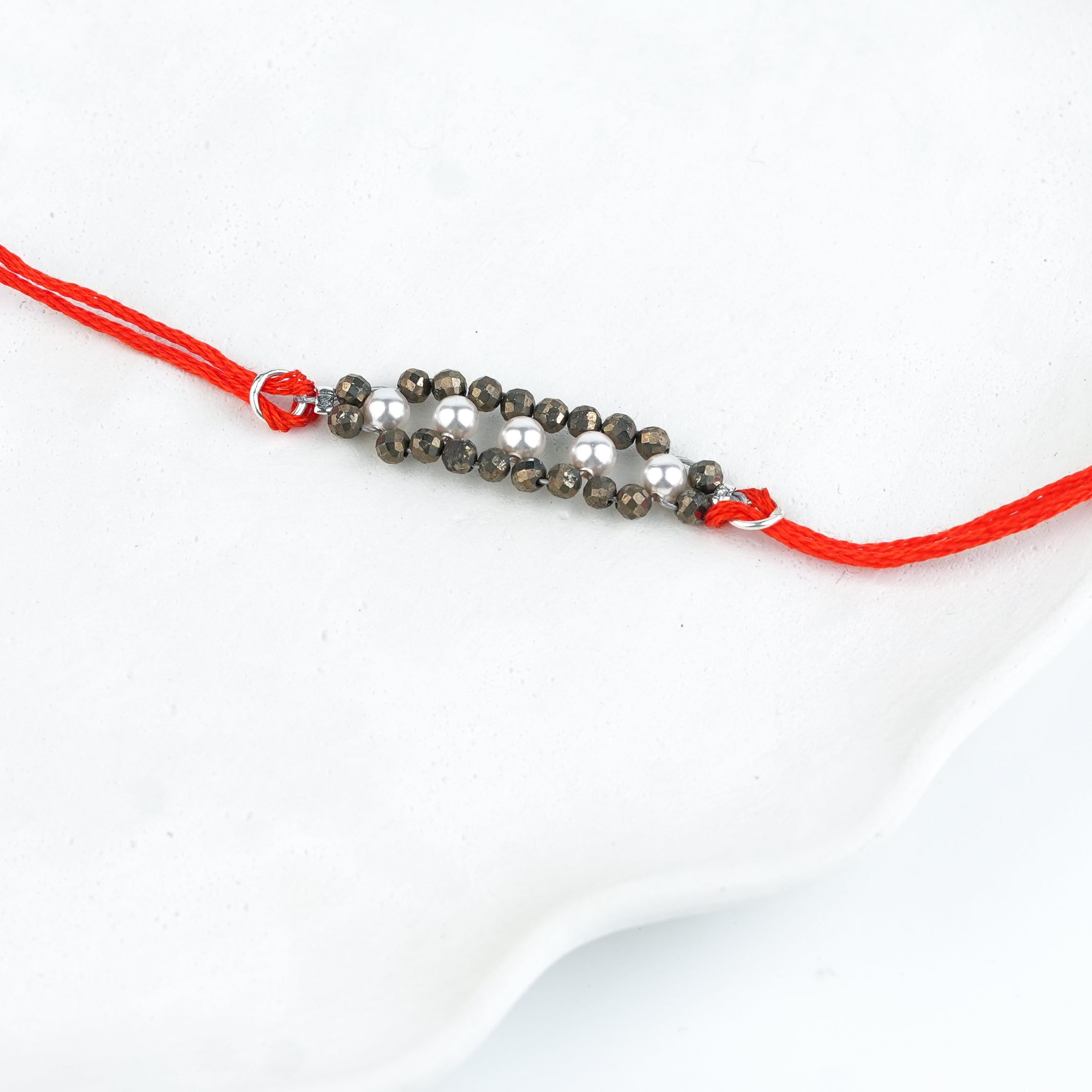 Pyrite & Pearl Handmade Silver Rakhi