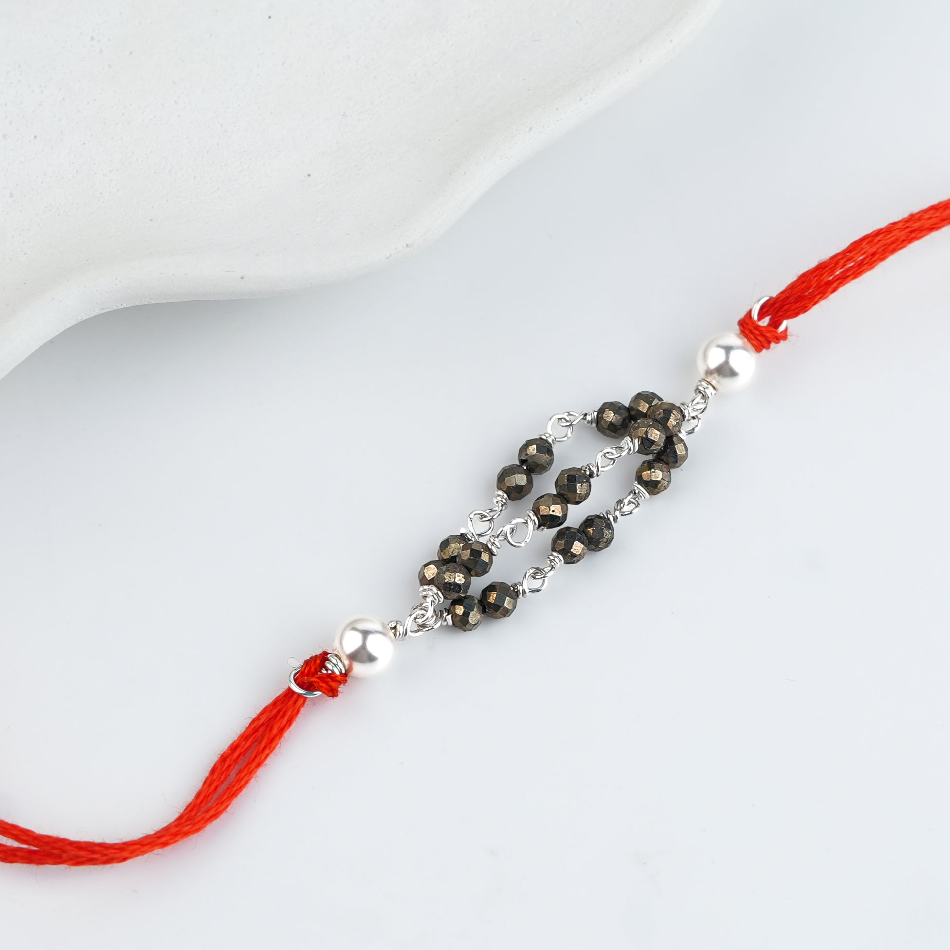 Pyrite & Pearl Handmade Silver Rakhi