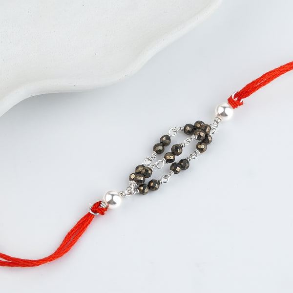 Pyrite & Pearl Handmade Silver Rakhi