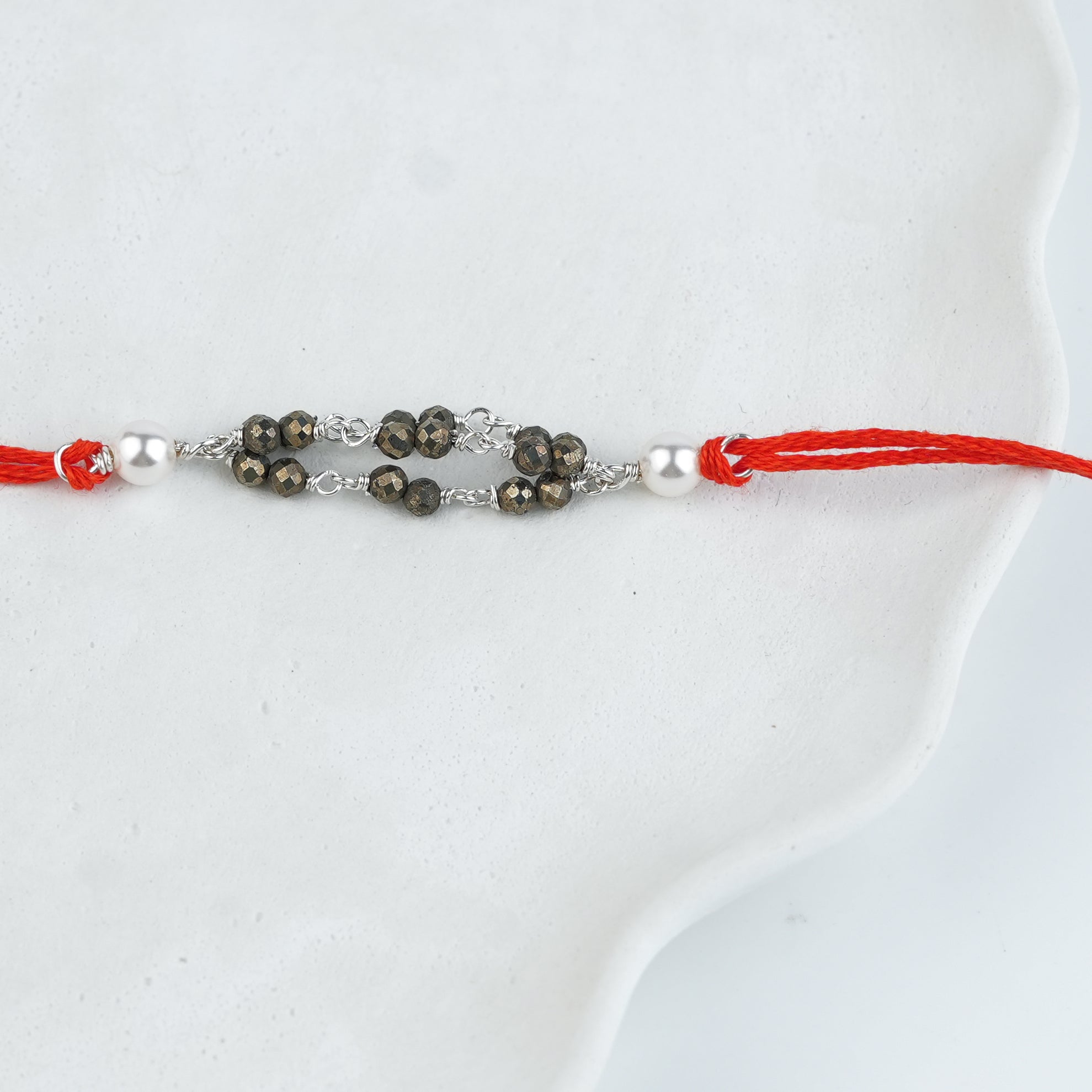 Pyrite & Pearl Handmade Silver Rakhi
