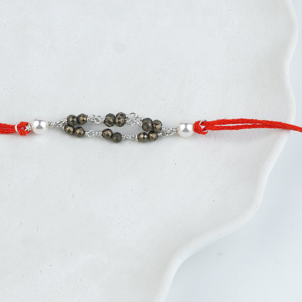 Pyrite & Pearl Handmade Silver Rakhi