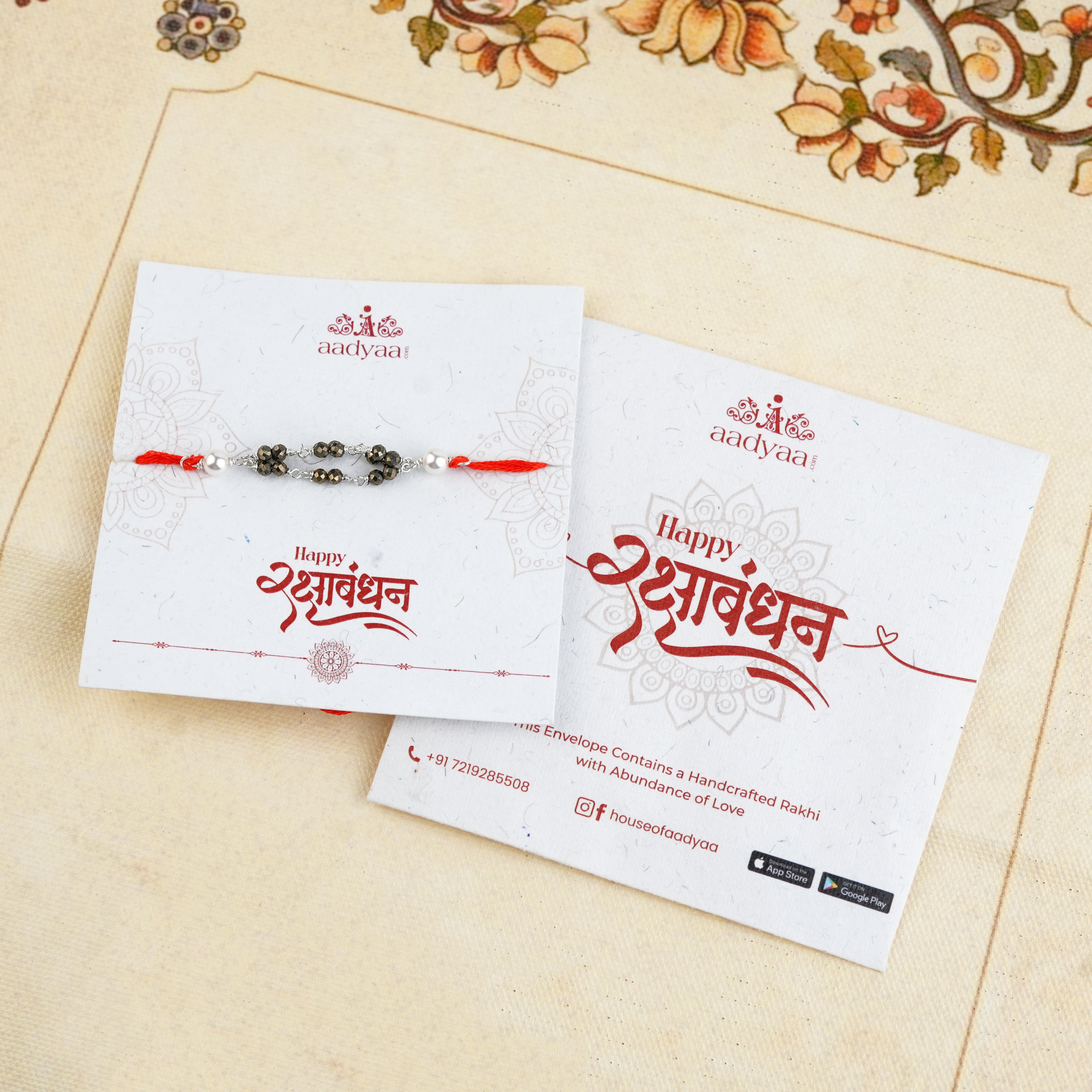 Pyrite & Pearl Handmade Silver Rakhi