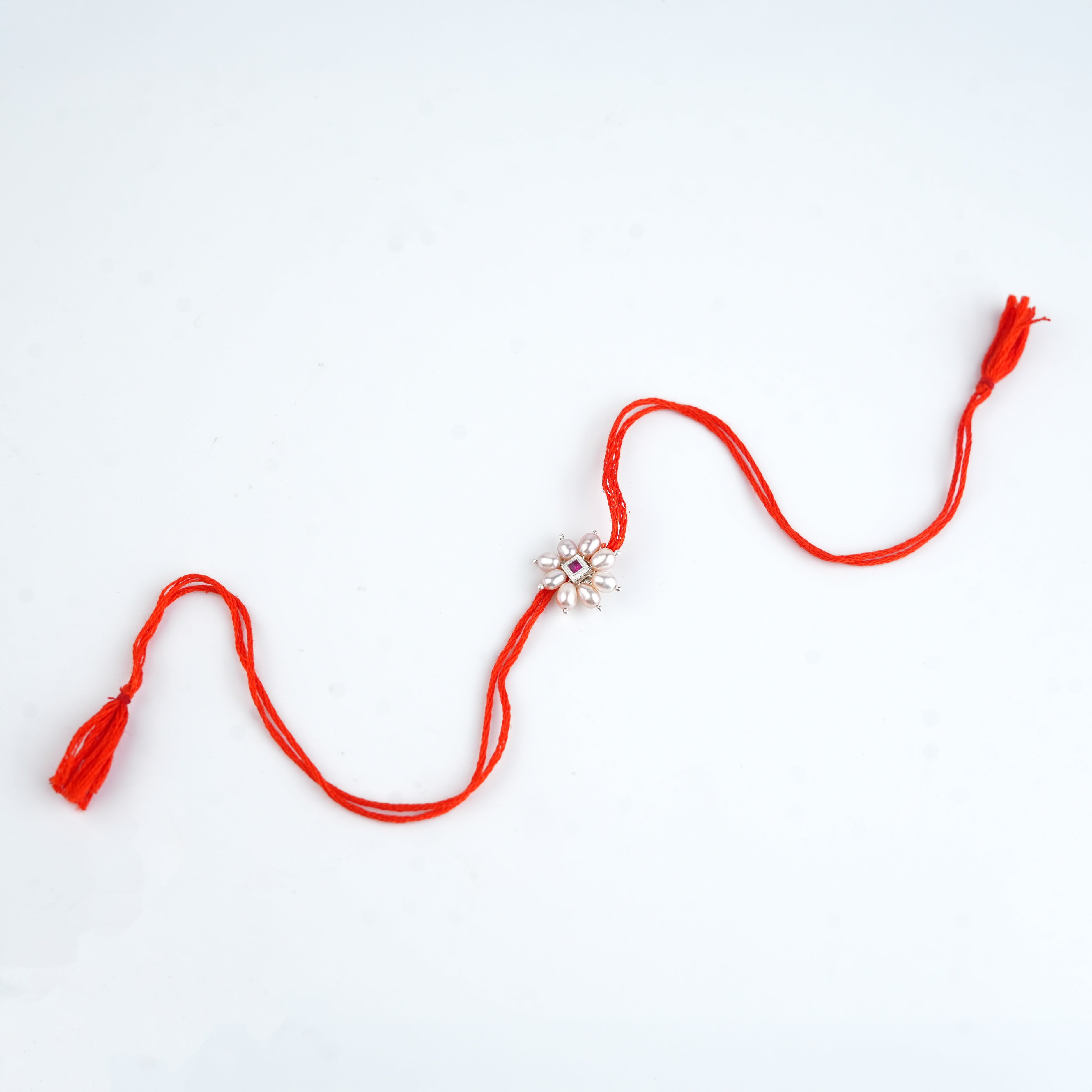 Pink Square & Pearl Handmade Silver Rakhi