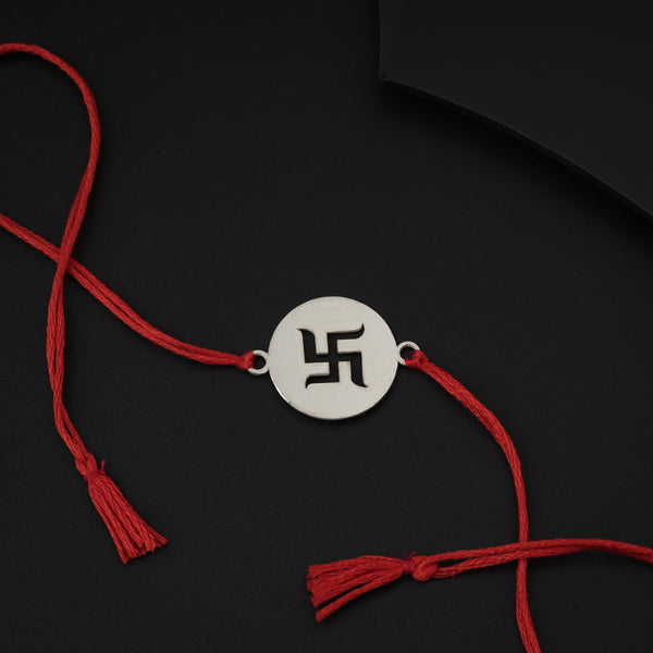 Handcrafted Silver Rakhi: Swastik