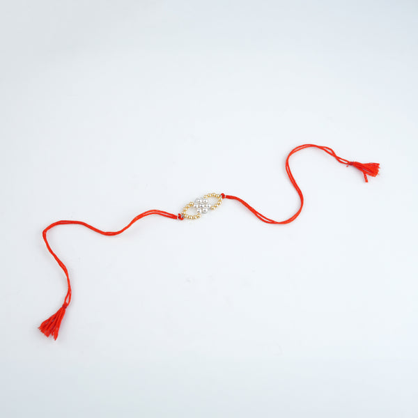 Golden & White Pearl Handmade Silver Rakhi