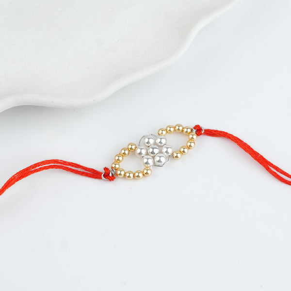 Golden & White Pearl Handmade Silver Rakhi