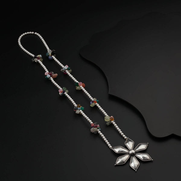Flower Pendant Necklace with Pearls & Semi Precious Stones