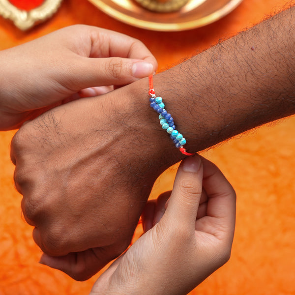 Turquoise & Blue Jade Handmade Silver Rakhi
