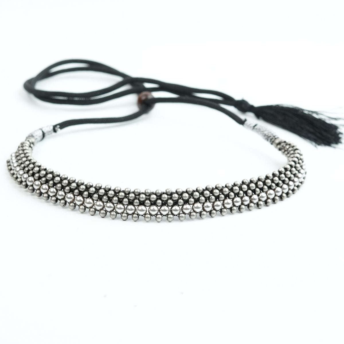 Oxidised Silver Thushi with Pearls
