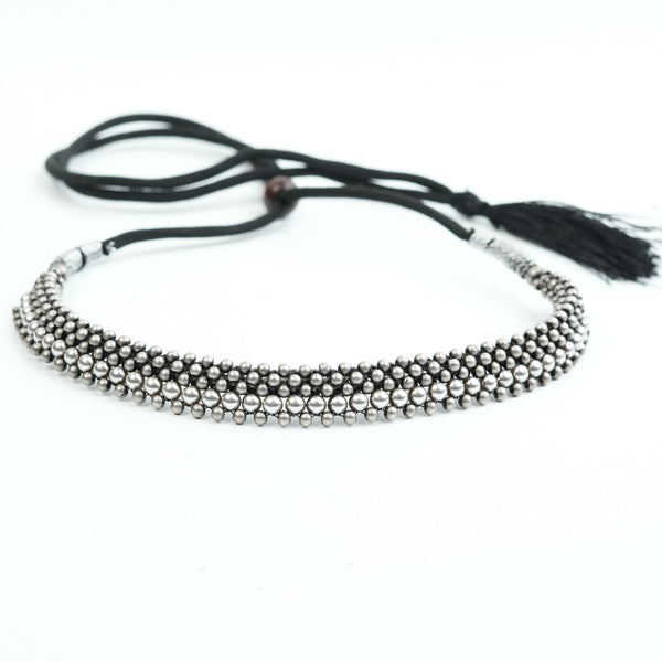 Oxidised Silver Thushi with Pearls
