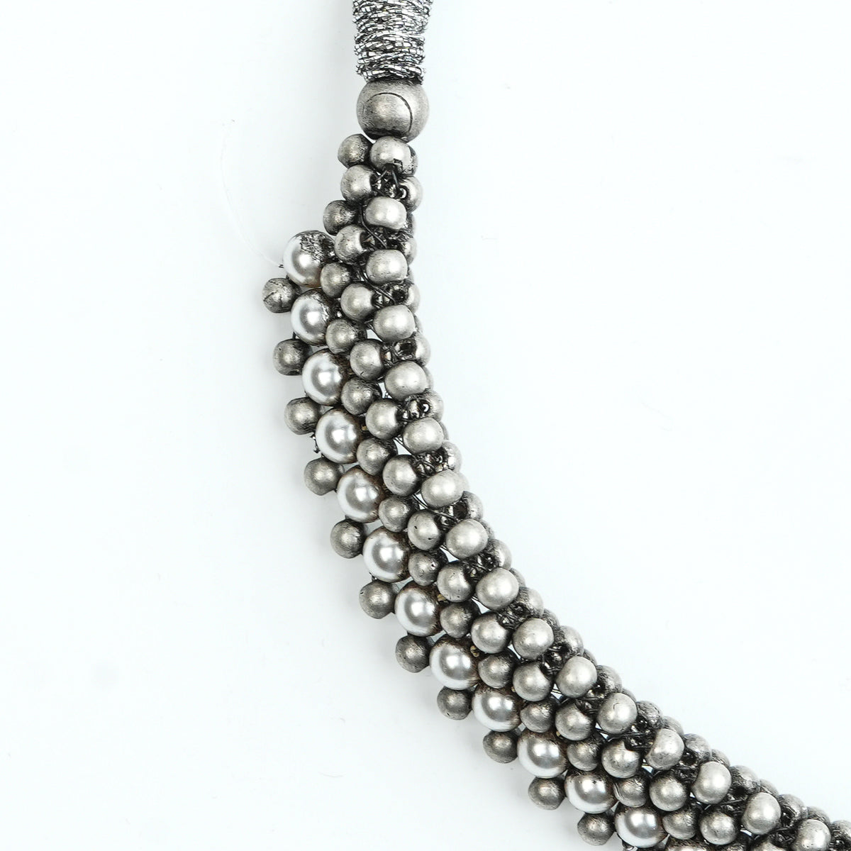 Oxidised Silver Thushi with Pearls