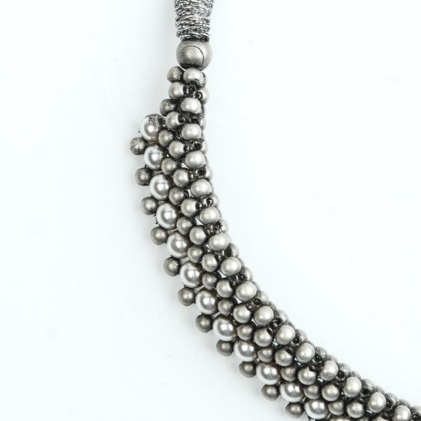 Oxidised Silver Thushi with Pearls