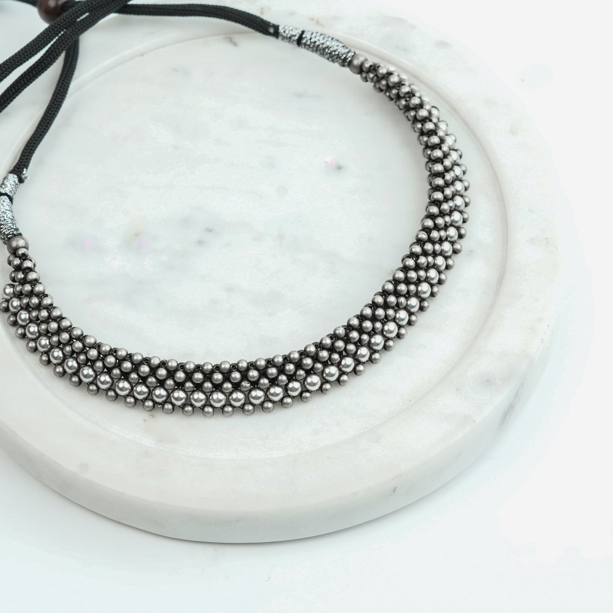 Oxidised Silver Thushi with Pearls
