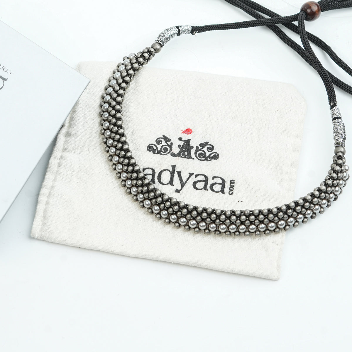 Oxidised Silver Thushi with Pearls