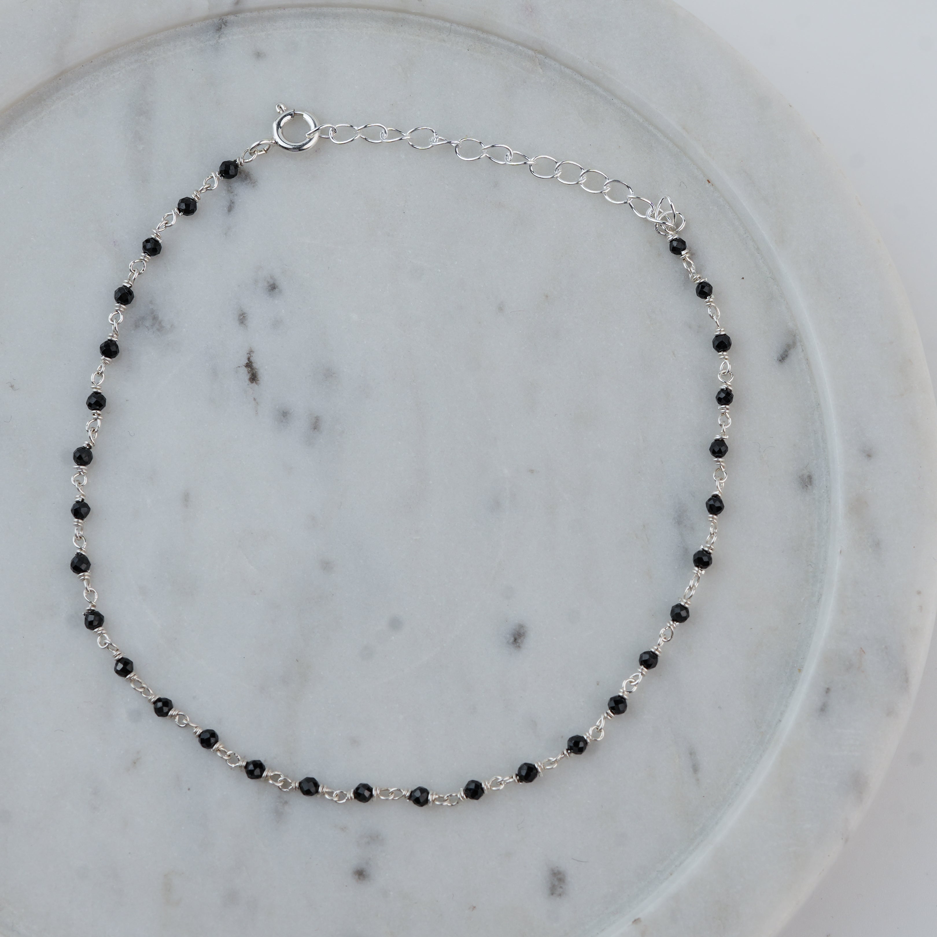 Silver Black Spinel Ganthan Anklet