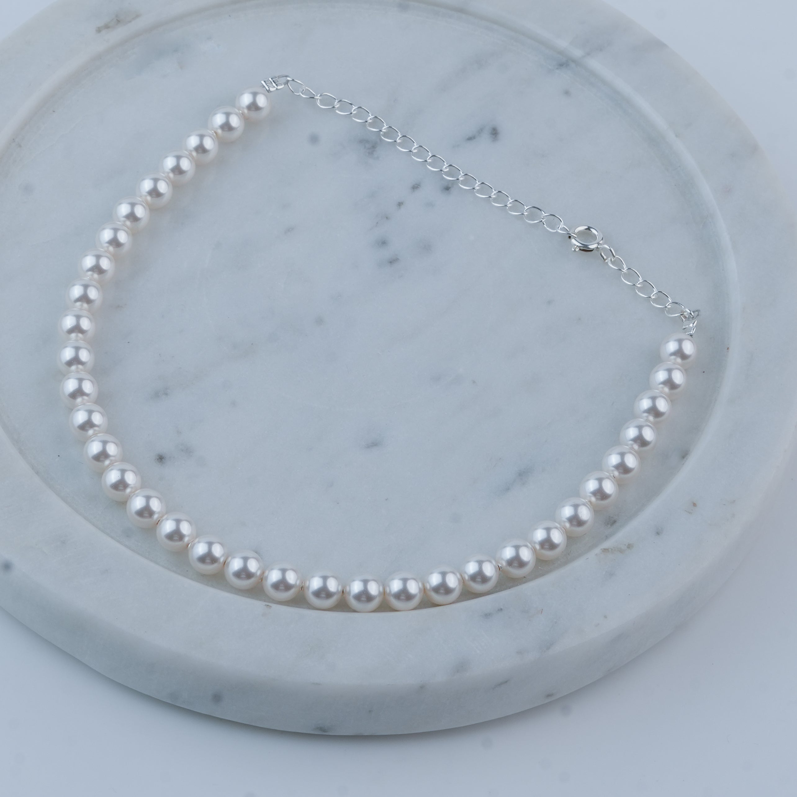 Silver Anklet with 6mm Swarovski Pearl