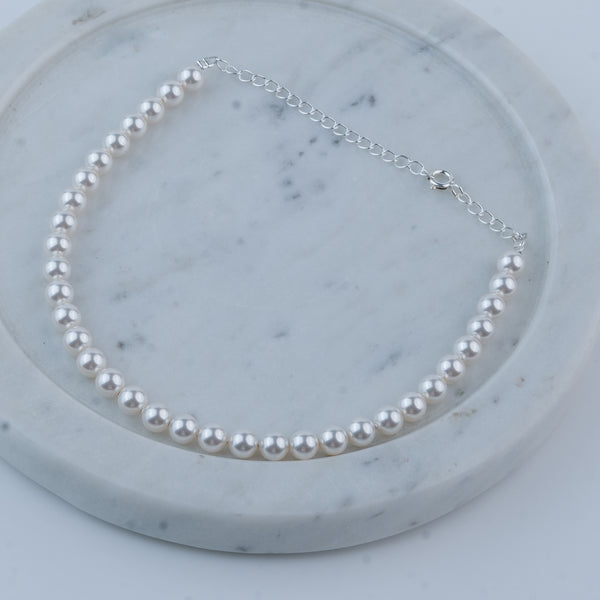 Silver Anklet with 6mm Swarovski Pearl