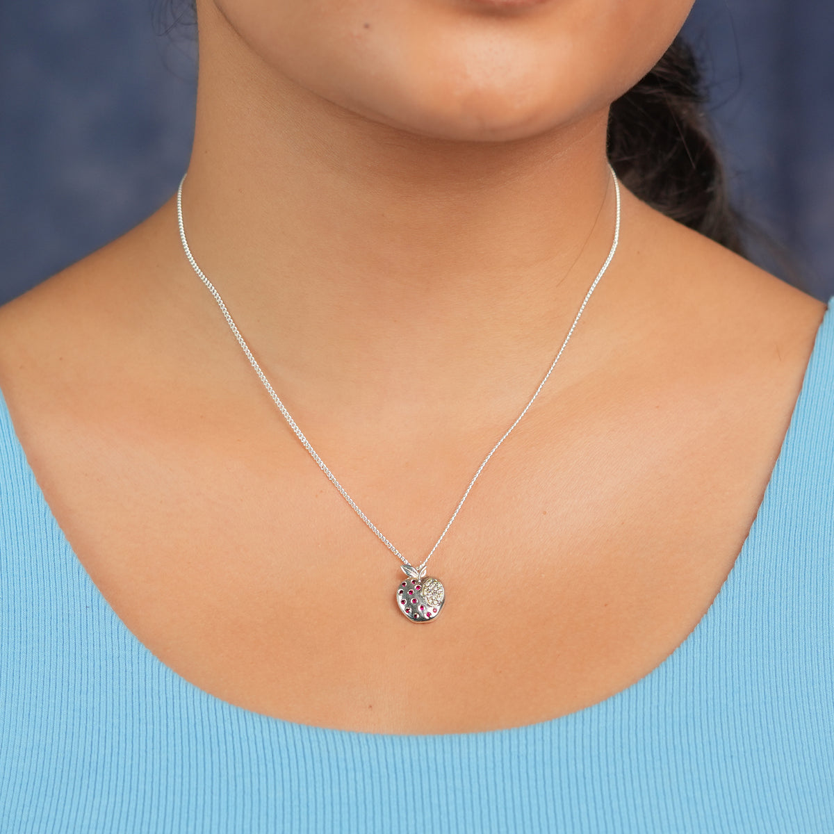 Apple CZ Fruit-Charm Necklace