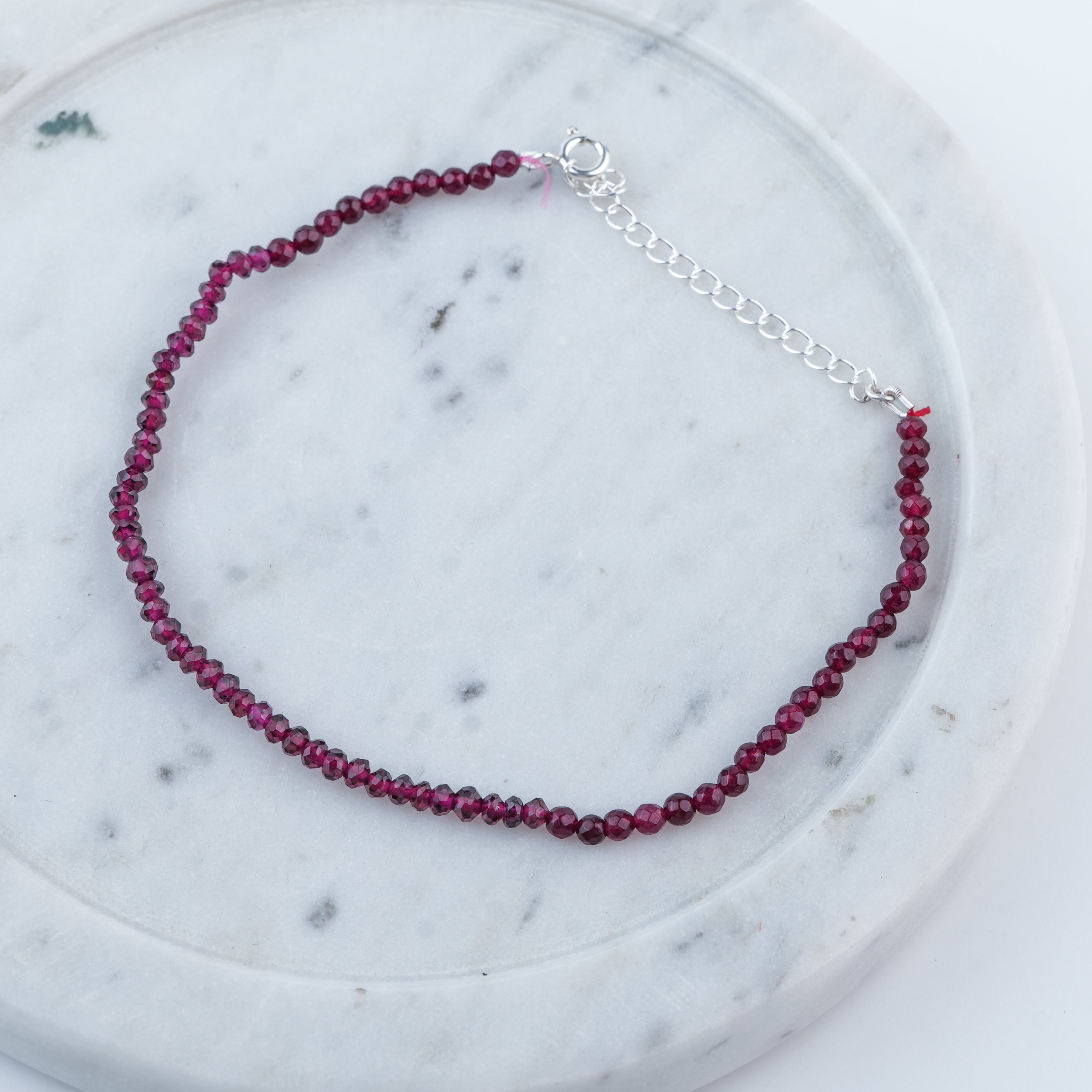 Red Jade & Garnet Silver Anklet (Project Handmade)
